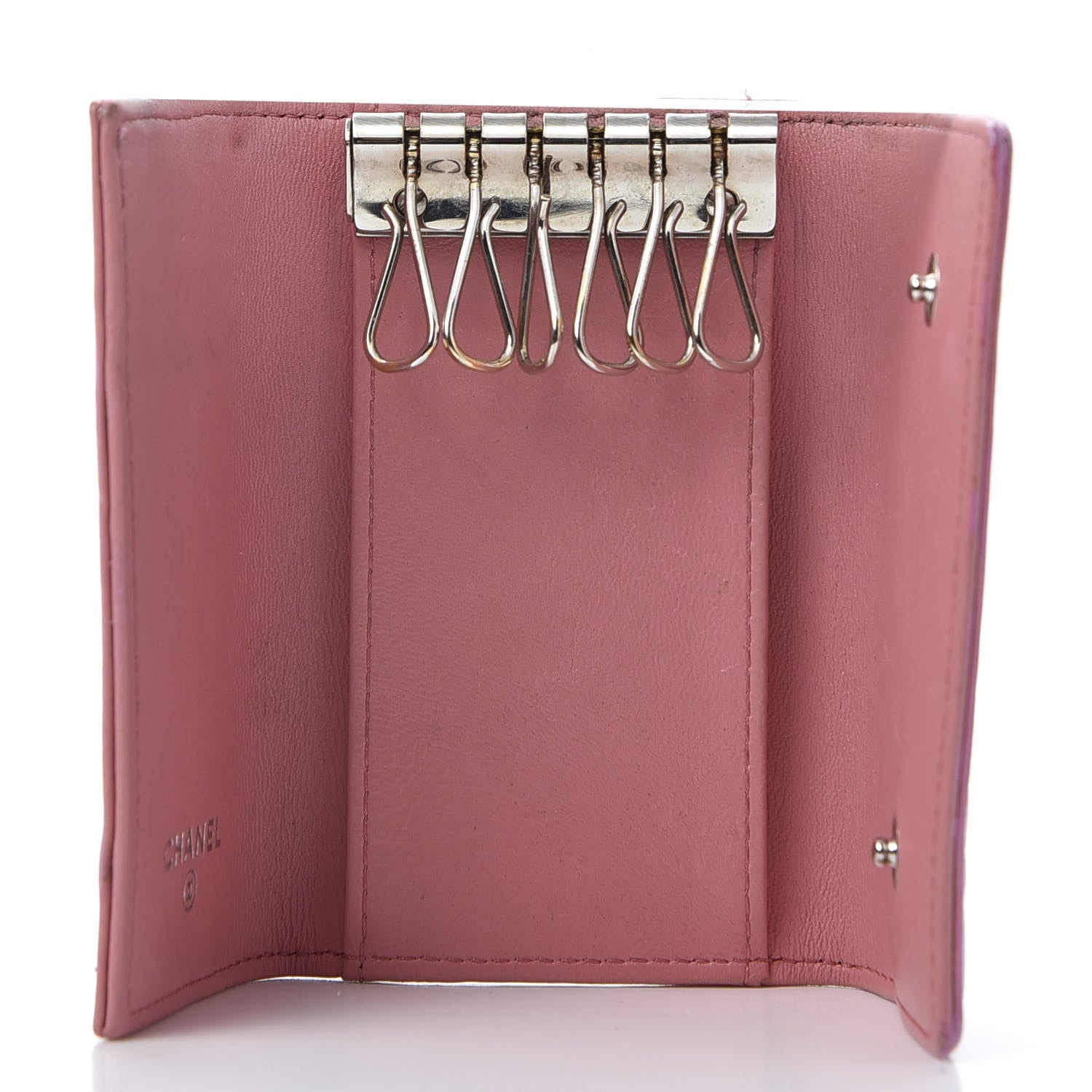 Chanel Metallic Lambskin Camellia Embossed Card Holder Pink 4 of 9