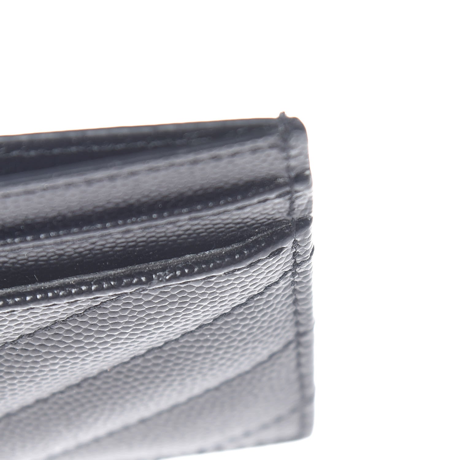 Saint Laurent Grain De Poudre Matelasse Chevron Monogram Credit Card Case Black 9 of 10