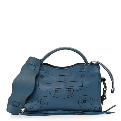 Balenciaga Veau Soyeux Perforated Blackout Hardware Mini City Bleu Canard 3 of 11