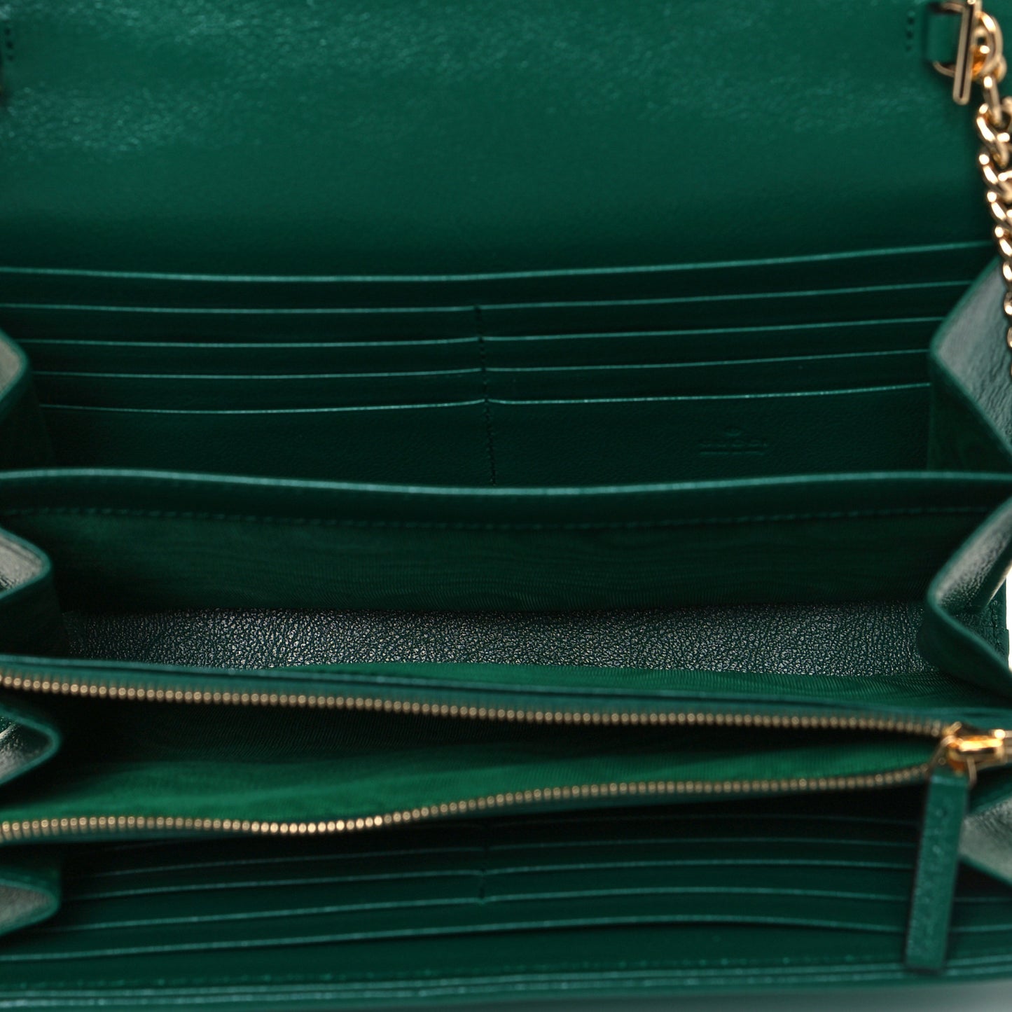 Azalea Calfskin Enamel Matelasse Diagonal Torchon GG Marmont Chain Wallet New Shamrock Emerald