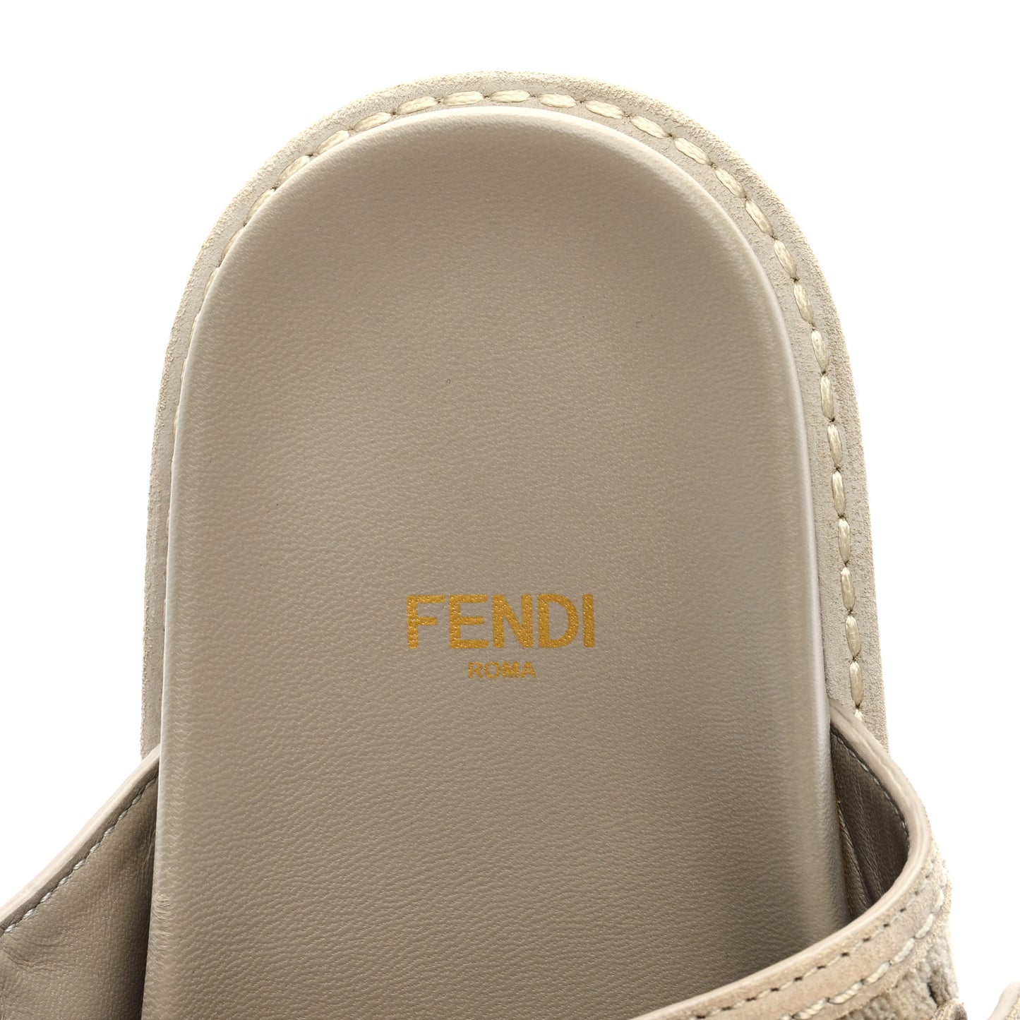 Chenille Fabric Jacquard Suede FF Womens Fendi Feel Buckled Slide Sandals 37 Tortora Nuvola Rock