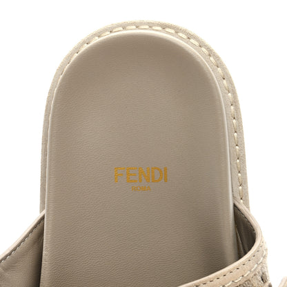 Fendi Chenille Fabric Jacquard Suede FF Womens Fendi Feel Buckled Slide Sandals 37 Tortora Nuvola Rock 7 of 7