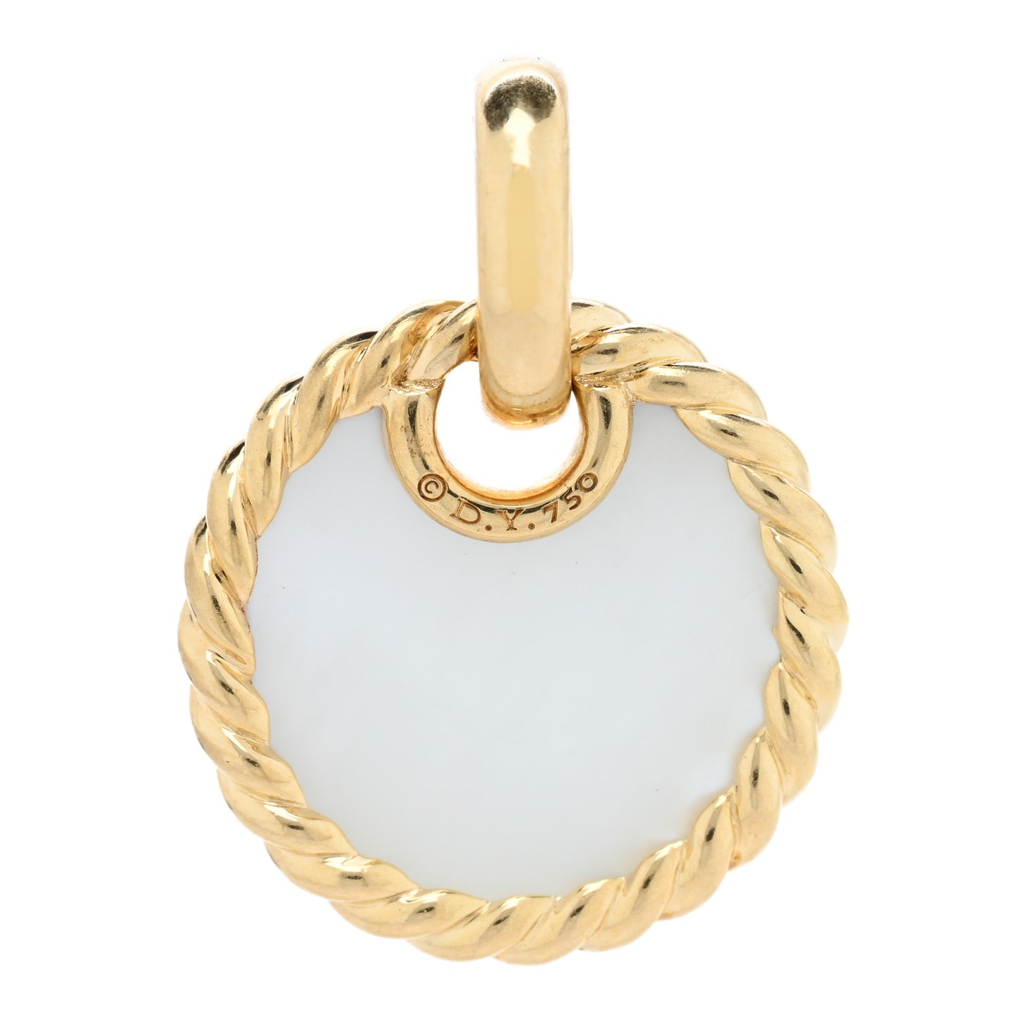 18K Yellow Gold Onyx Mother of Pearl 15.5mm Elements Disc Pendant