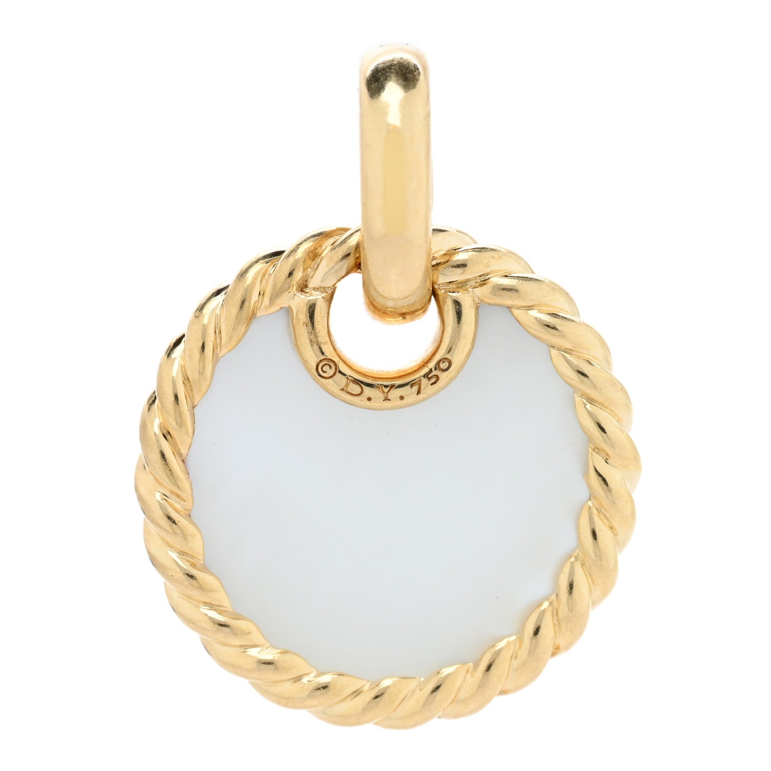 David Yurman 18K Yellow Gold Onyx Mother of Pearl 15.5mm Elements Disc Pendant 3 of 3