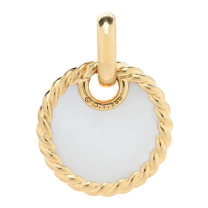 David Yurman 18K Yellow Gold Onyx Mother of Pearl 15.5mm Elements Disc Pendant 3 of 3