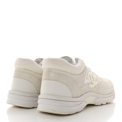 Chanel Suede Calfskin Fabric CC Sneakers 40 White 4 of 10