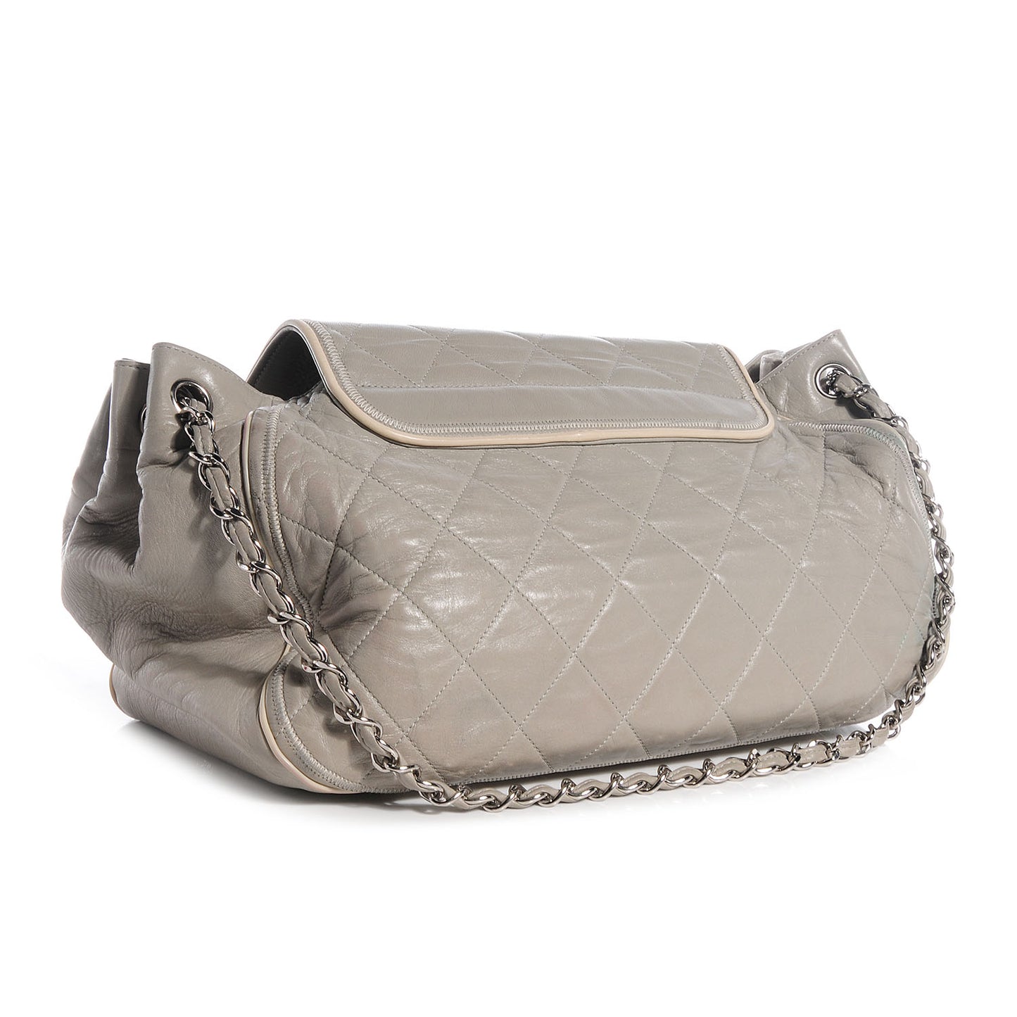 Lambskin Large East West Accordion Flap Light Grey