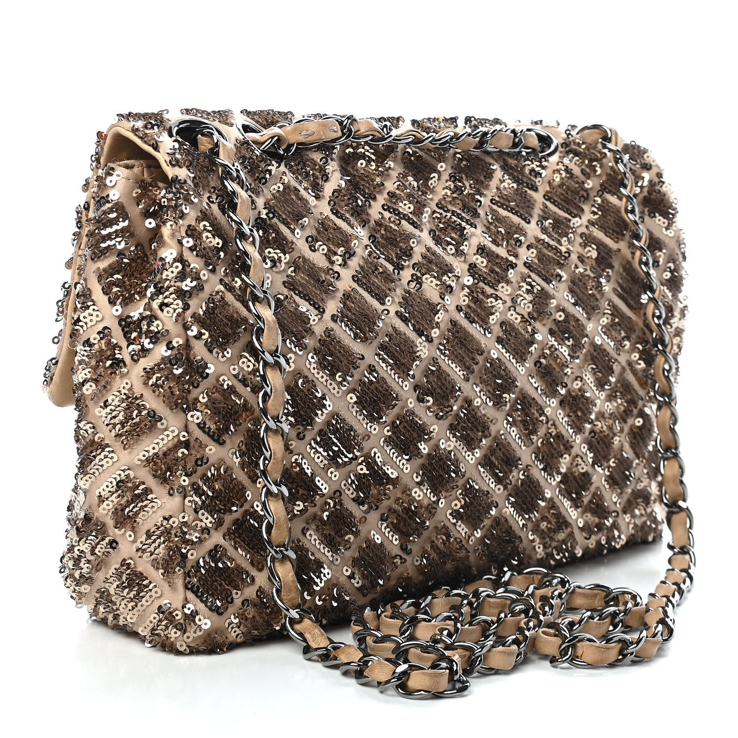 Sequin Quilted Medium Single Flap Gold