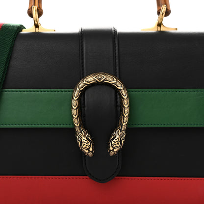 Gucci Moon Calfskin Web Medium Dionysus Bamboo Top Handle Bag Black Bright Evergreen Hibiscus Red 8 of 10
