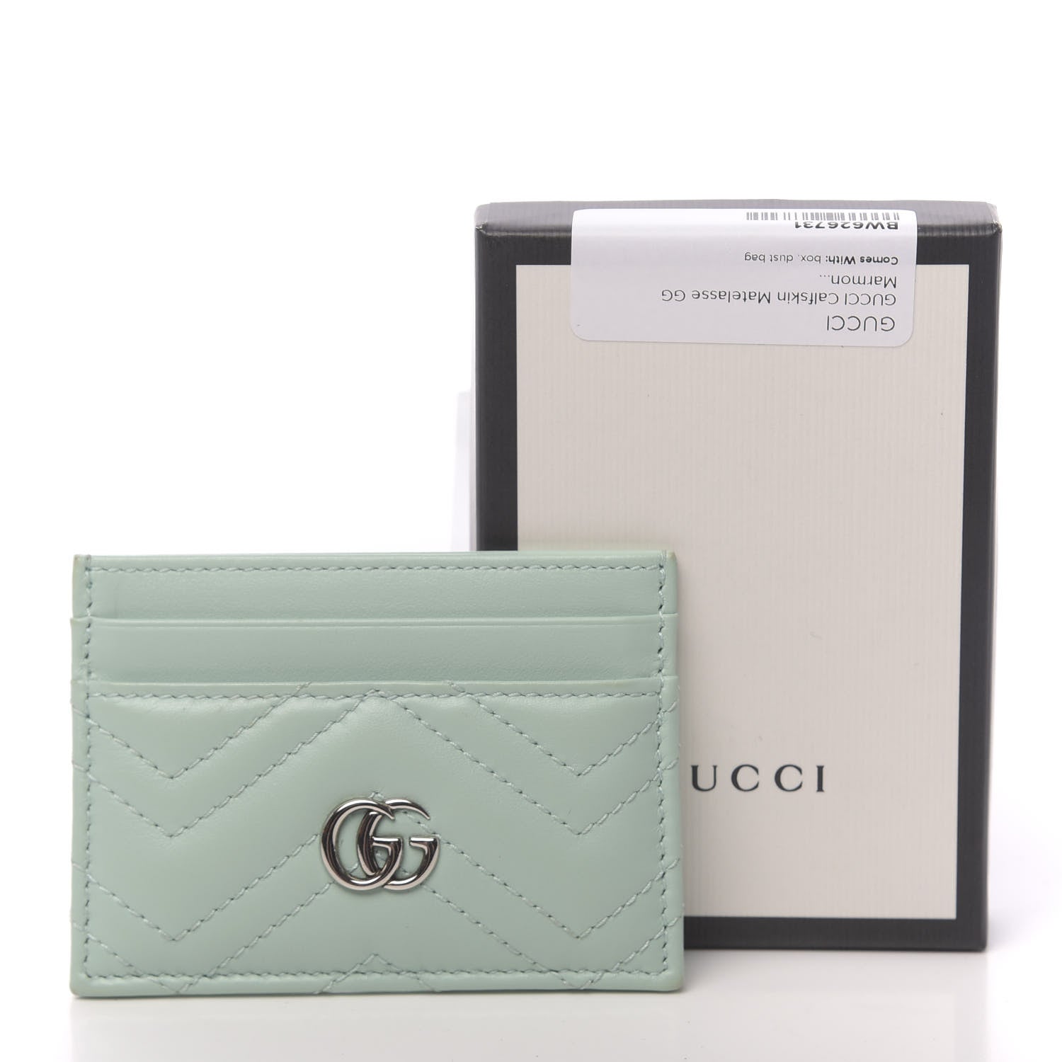 Gucci Calfskin Matelasse GG Marmont Card Holder Water Green 7 of 7