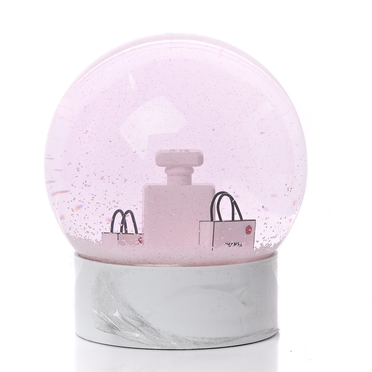 Glass N°5 Perfume Bottle Snow Globe Pink