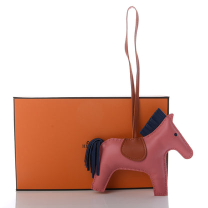 Hermes Milo Lambskin Grigri Rodeo Horse Bag Charm MM Rose Azalee Cornaline Bleu De Malte 4 of 4