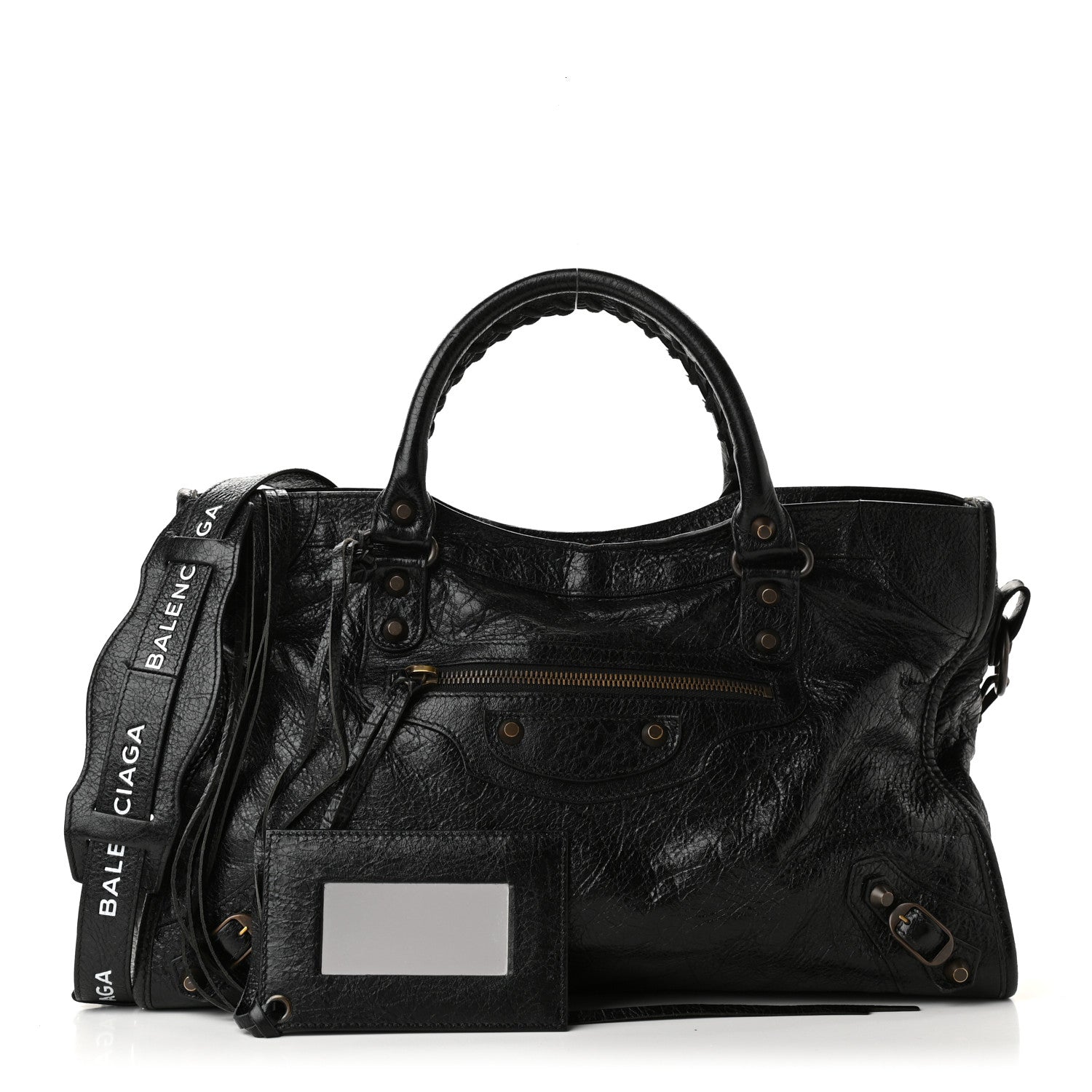 Balenciaga Agneau Classic Hardware City Logo Strap Black White 1 of 9