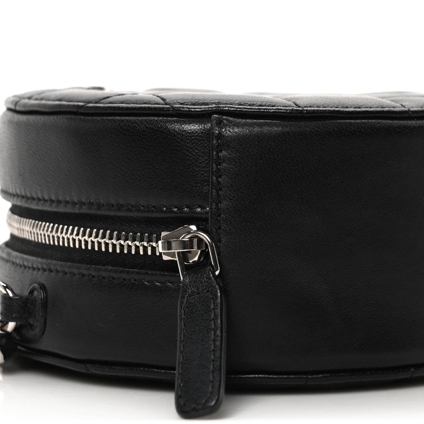 Lambskin Quilted Round Clutch With Chain Black