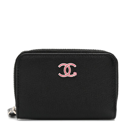 Chanel Goatskin Camellia Zip Coin Purse Black 1 of 7
