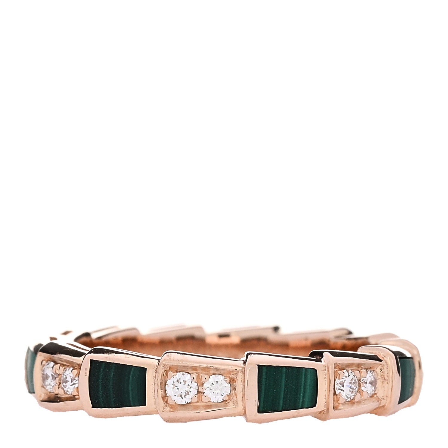 Bulgari 18K Rose Gold Diamond Malachite 4mm Serpenti Viper Band Ring 54 6.75 3 of 6
