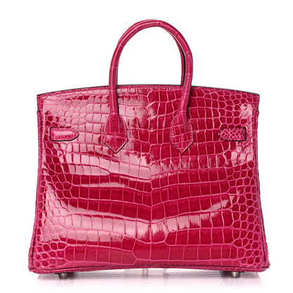 Hermes Shiny Porosus Crocodile Birkin 25 Rose Mexico 3 of 36