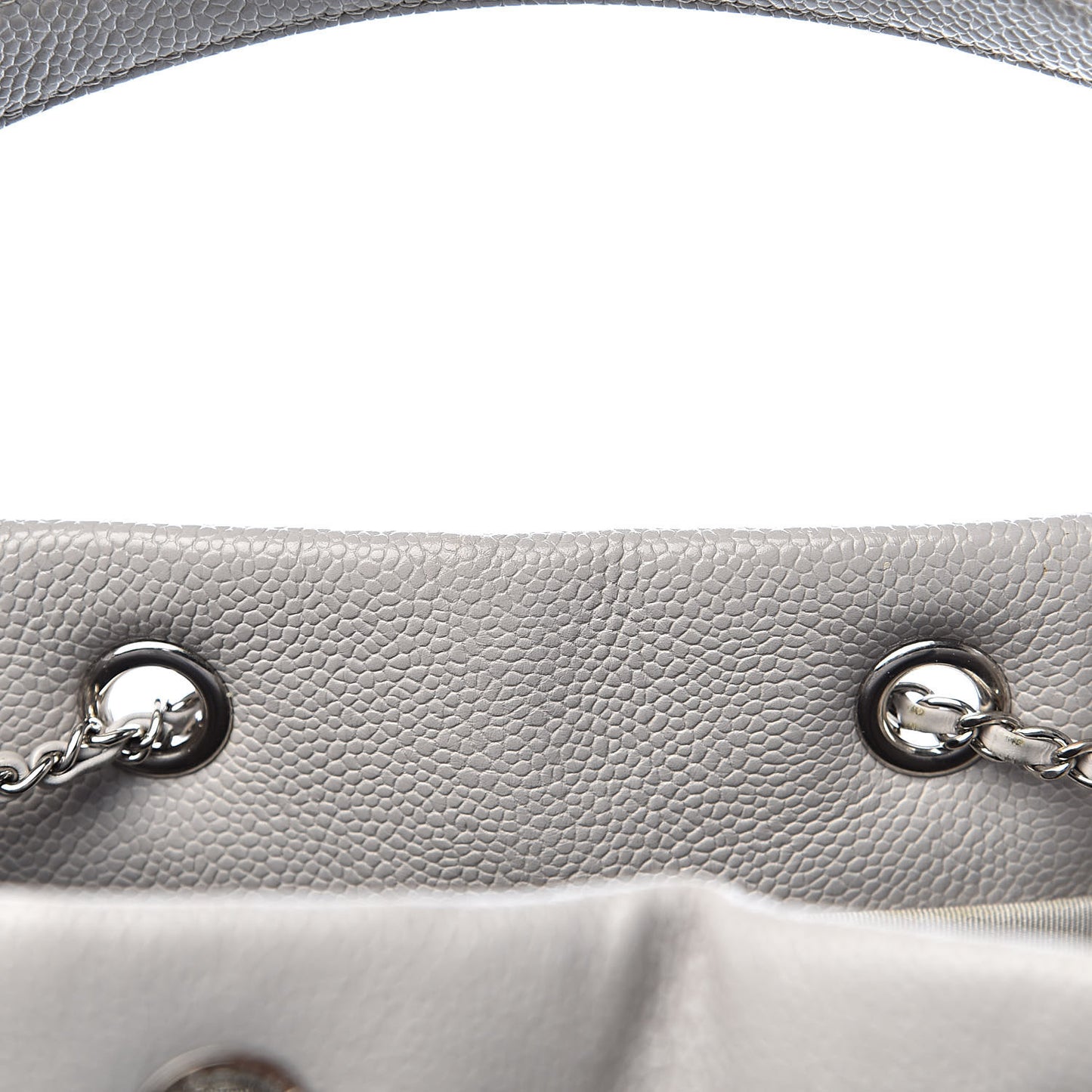 Grained Calfskin Quilted Medium CC Chain Bucket Drawstring Bag Light Grey