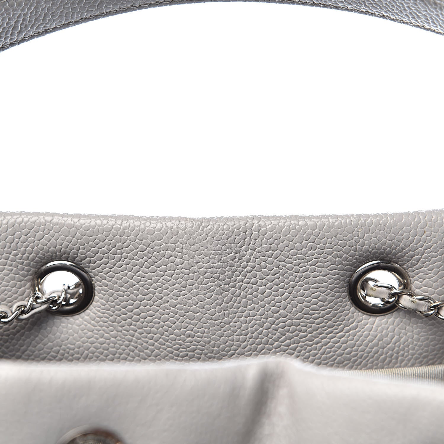 Chanel Grained Calfskin Quilted Medium CC Chain Bucket Drawstring Bag Light Grey 11 of 15