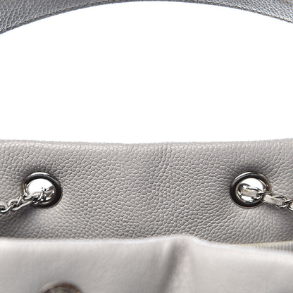 Chanel Grained Calfskin Quilted Medium CC Chain Bucket Drawstring Bag Light Grey 11 of 15