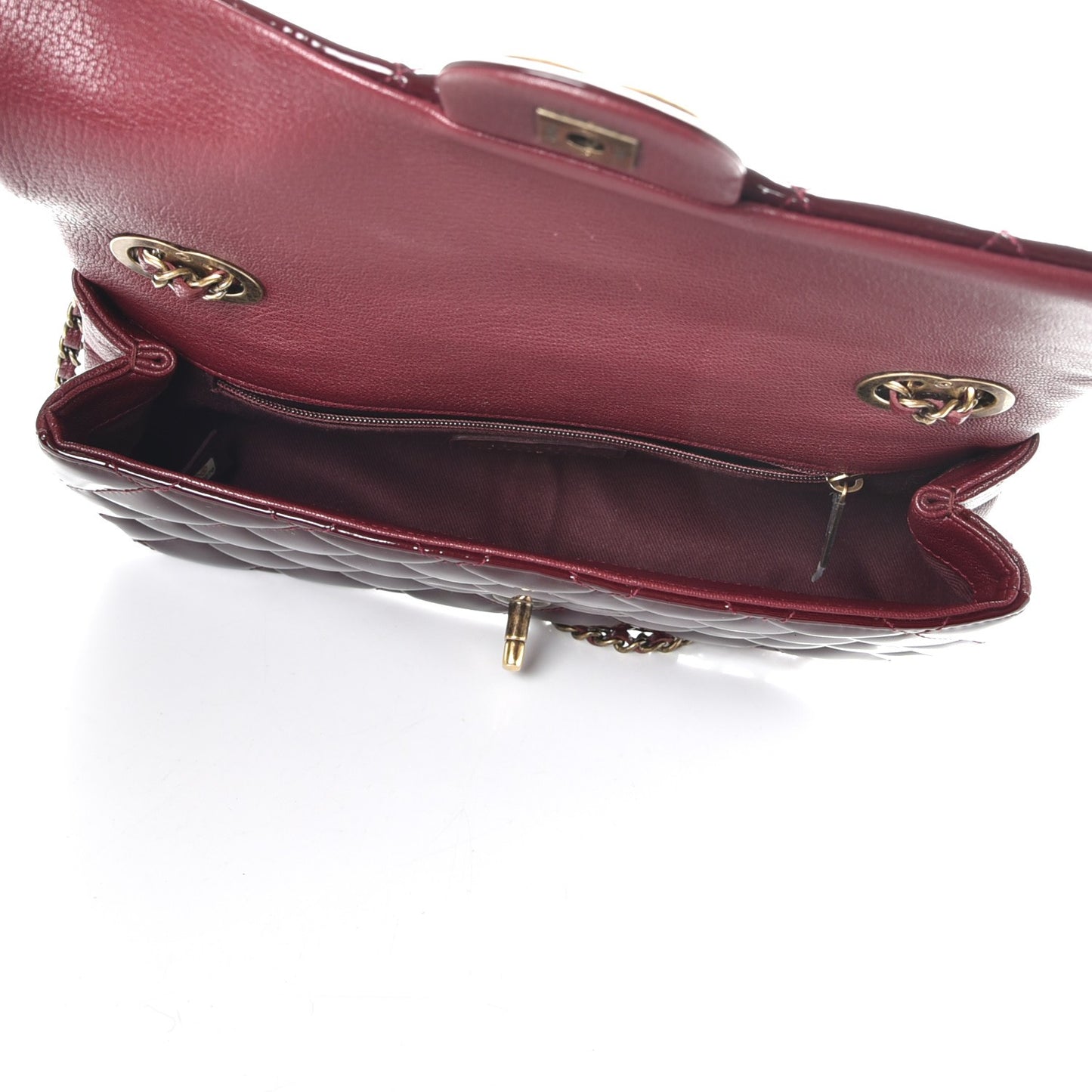 Patent Goatskin Quilted Medium CC Eyelet Flap Burgundy