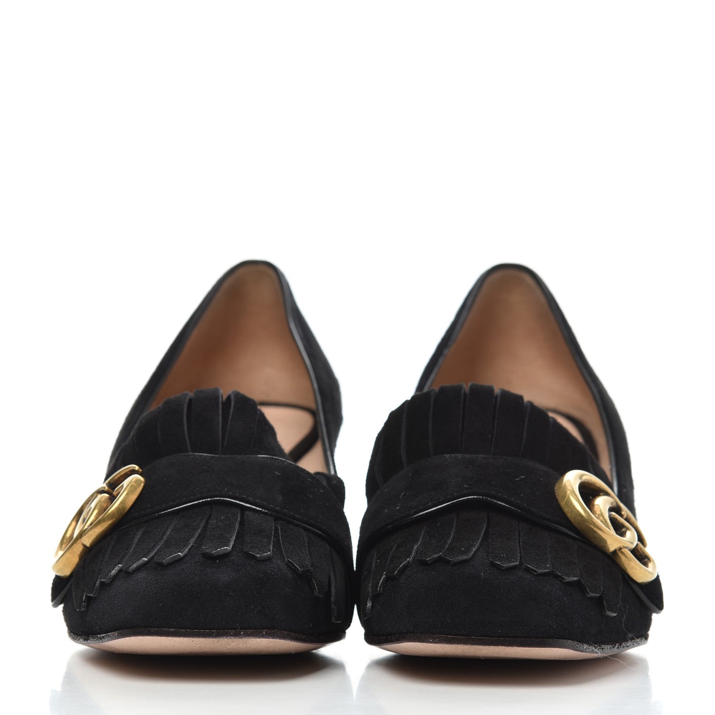 Kid Scamosciato GG Marmont Fringe 50mm Loafer Pumps 36.5 Black