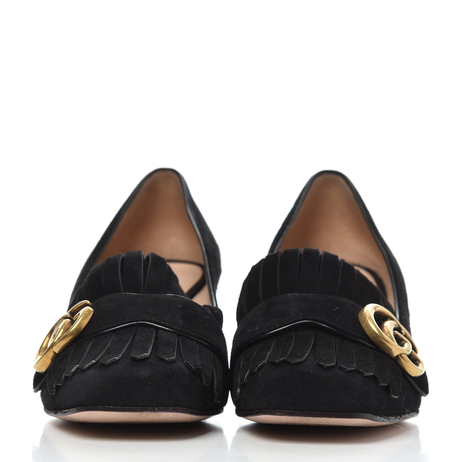 Gucci Kid Scamosciato GG Marmont Fringe 50mm Loafer Pumps 36.5 Black 2 of 20