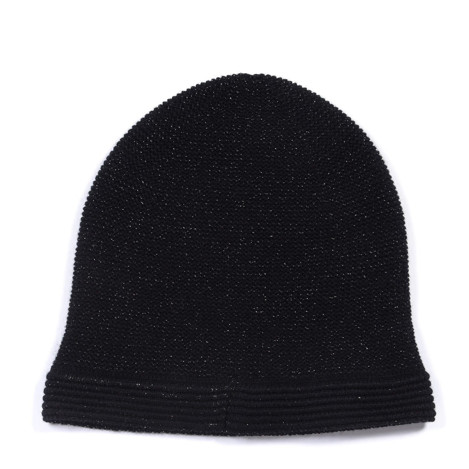 Chanel Cashmere Blend CC Beanie Hat Black 2 of 3