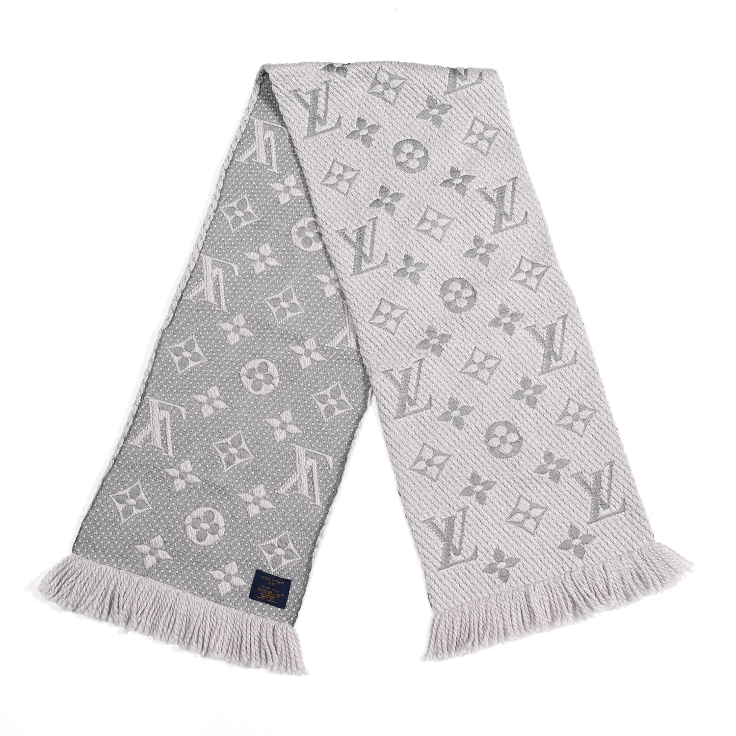 Louis Vuitton Wool Silk Logomania Scarf Pearl Grey 2 of 3