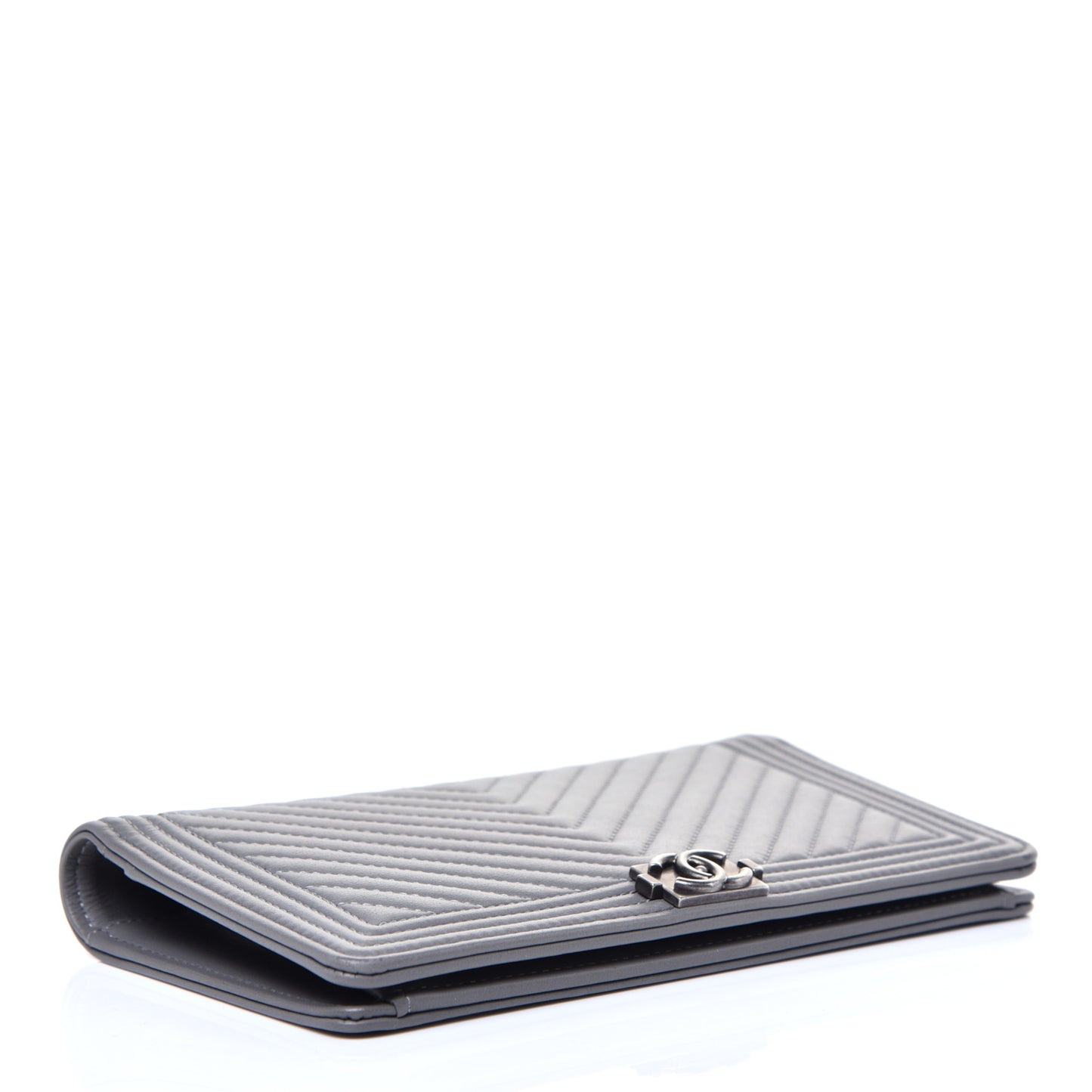 Calfskin Chevron Quilted Boy Yen Wallet Grey