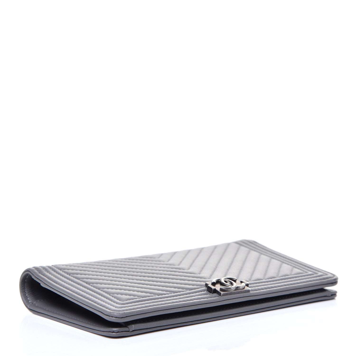 Chanel Calfskin Chevron Quilted Boy Yen Wallet Grey 4 of 12