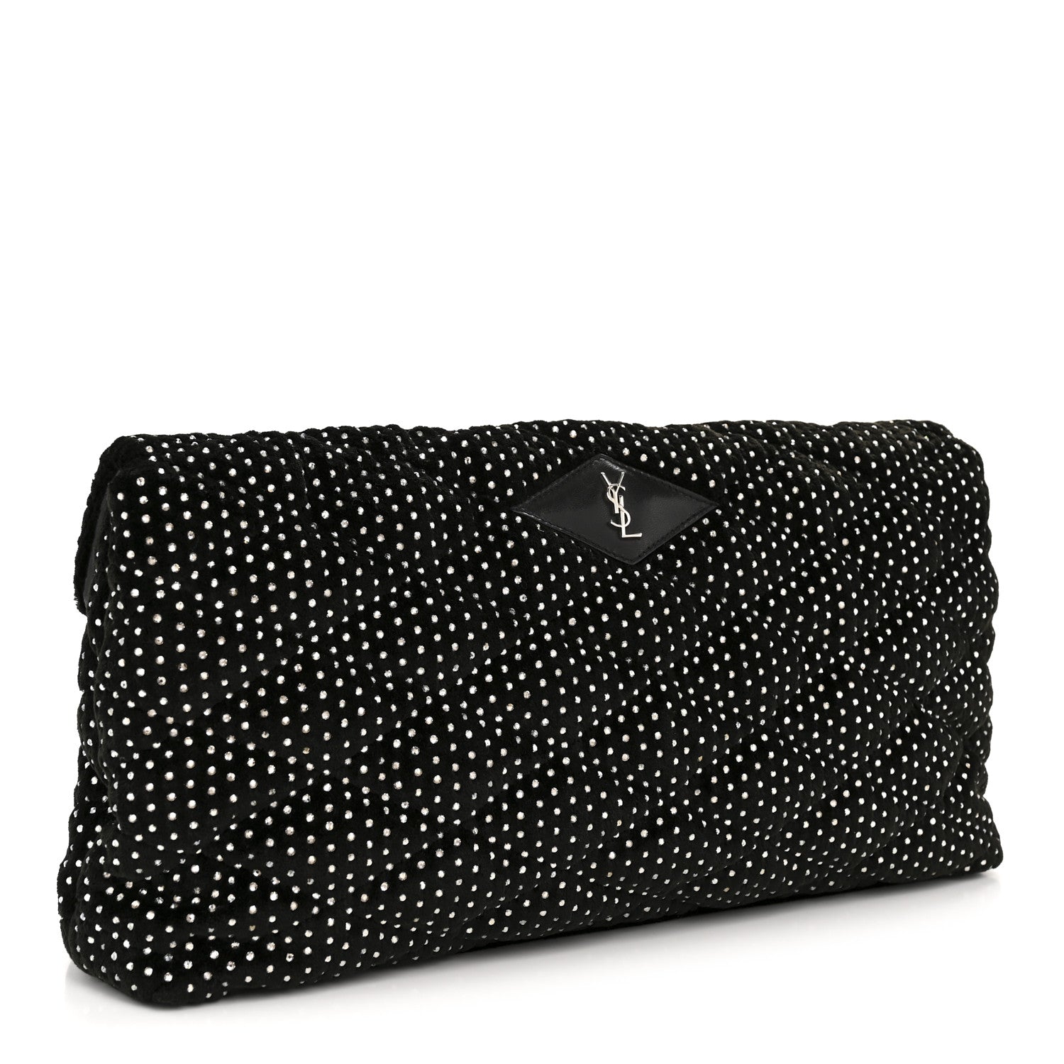 Saint Laurent Velvet Lambskin Quilted Rhinestone Sade Puffer Envelope Clutch Black 3 of 10