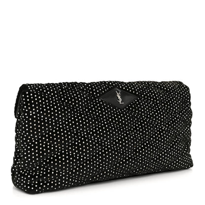 Saint Laurent Velvet Lambskin Quilted Rhinestone Sade Puffer Envelope Clutch Black 3 of 10