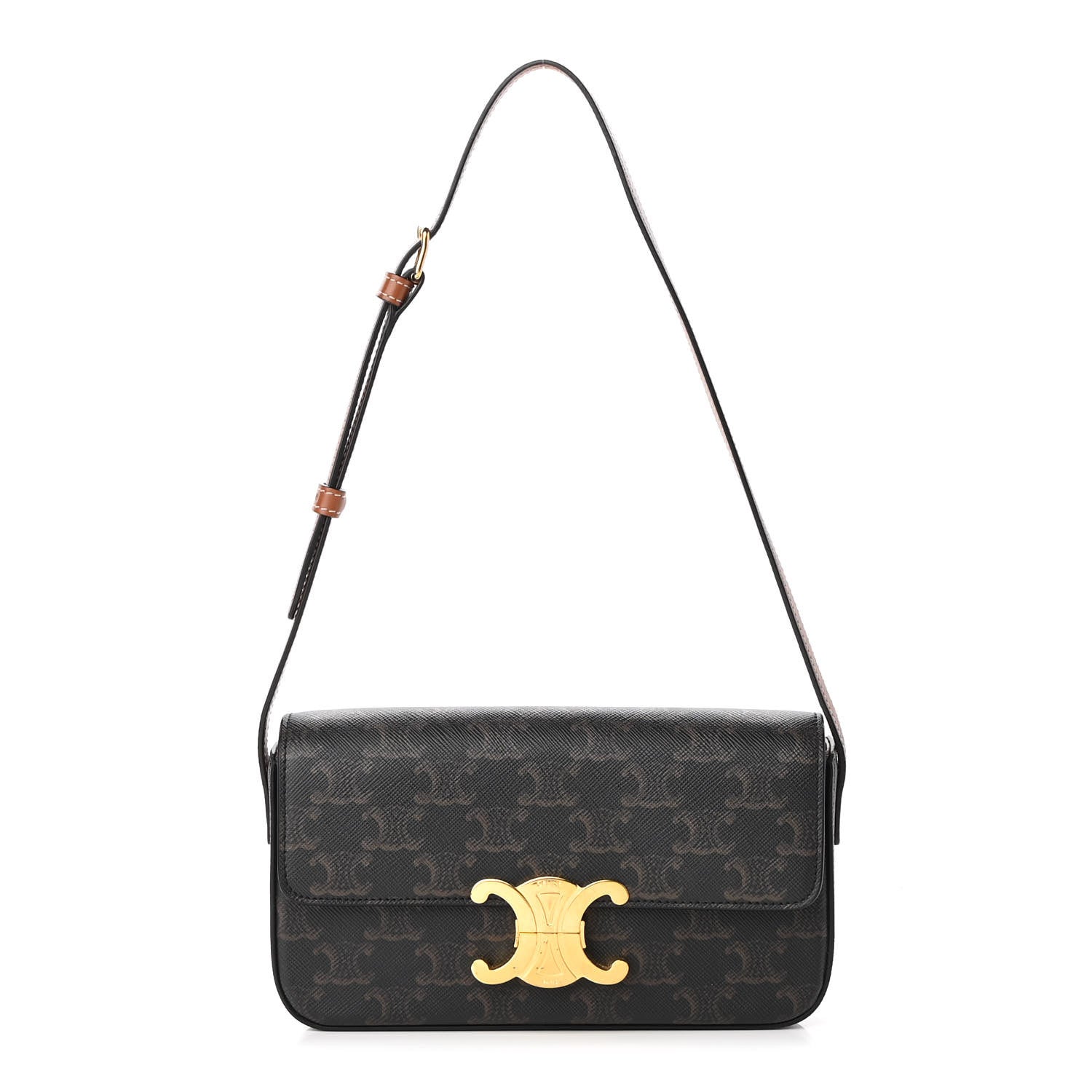 Celine Canvas Calfskin Triomphe Shoulder Bag Tan 1 of 11