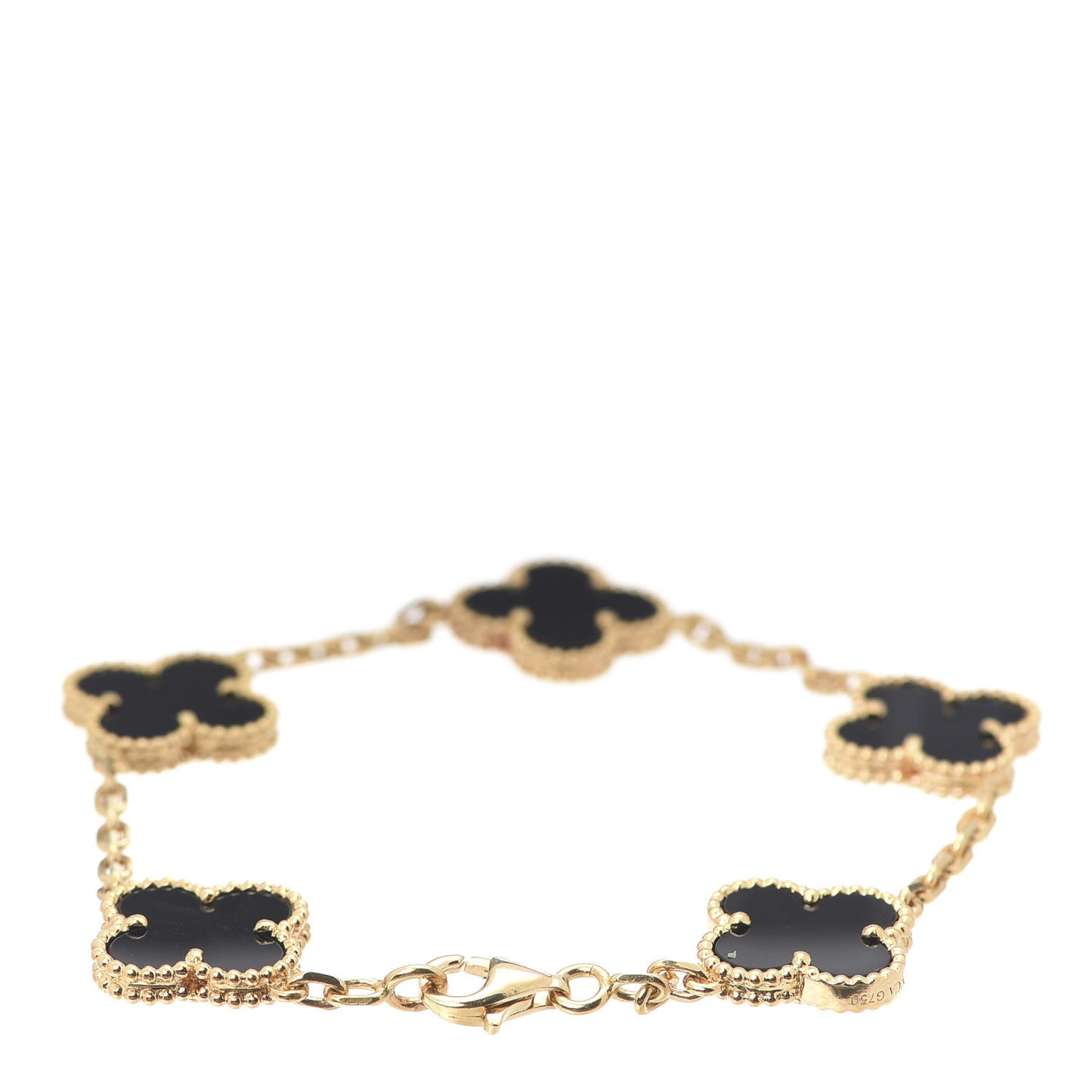 18K Yellow Gold Black Onyx 5 Motifs Vintage Alhambra Bracelet