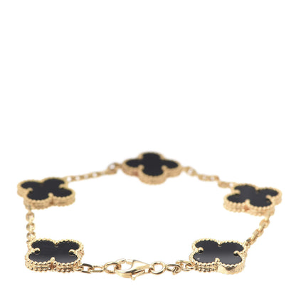 Van Cleef & Arpels 18K Yellow Gold Black Onyx 5 Motifs Vintage Alhambra Bracelet 3 of 7