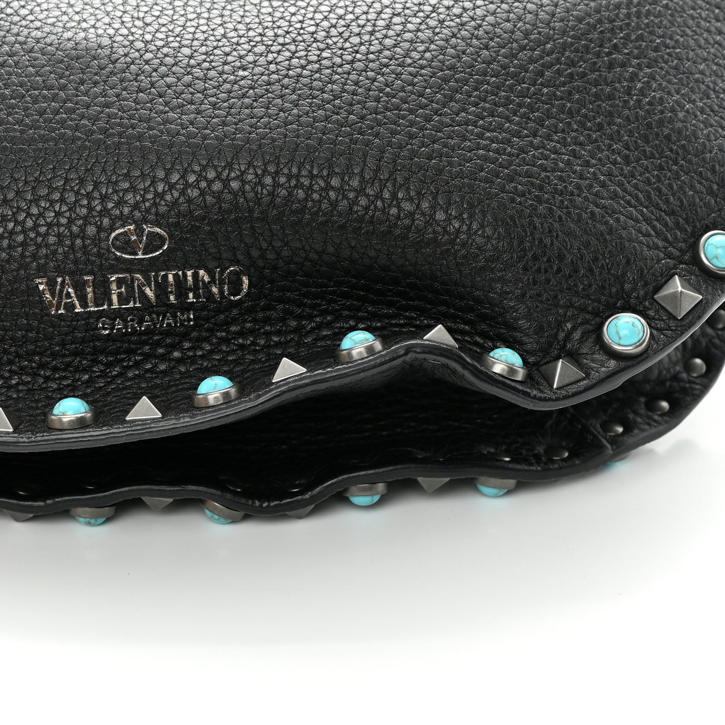 Grained Calfskin Turquoise Small Rockstud Rolling Flip-Lock Messenger Black