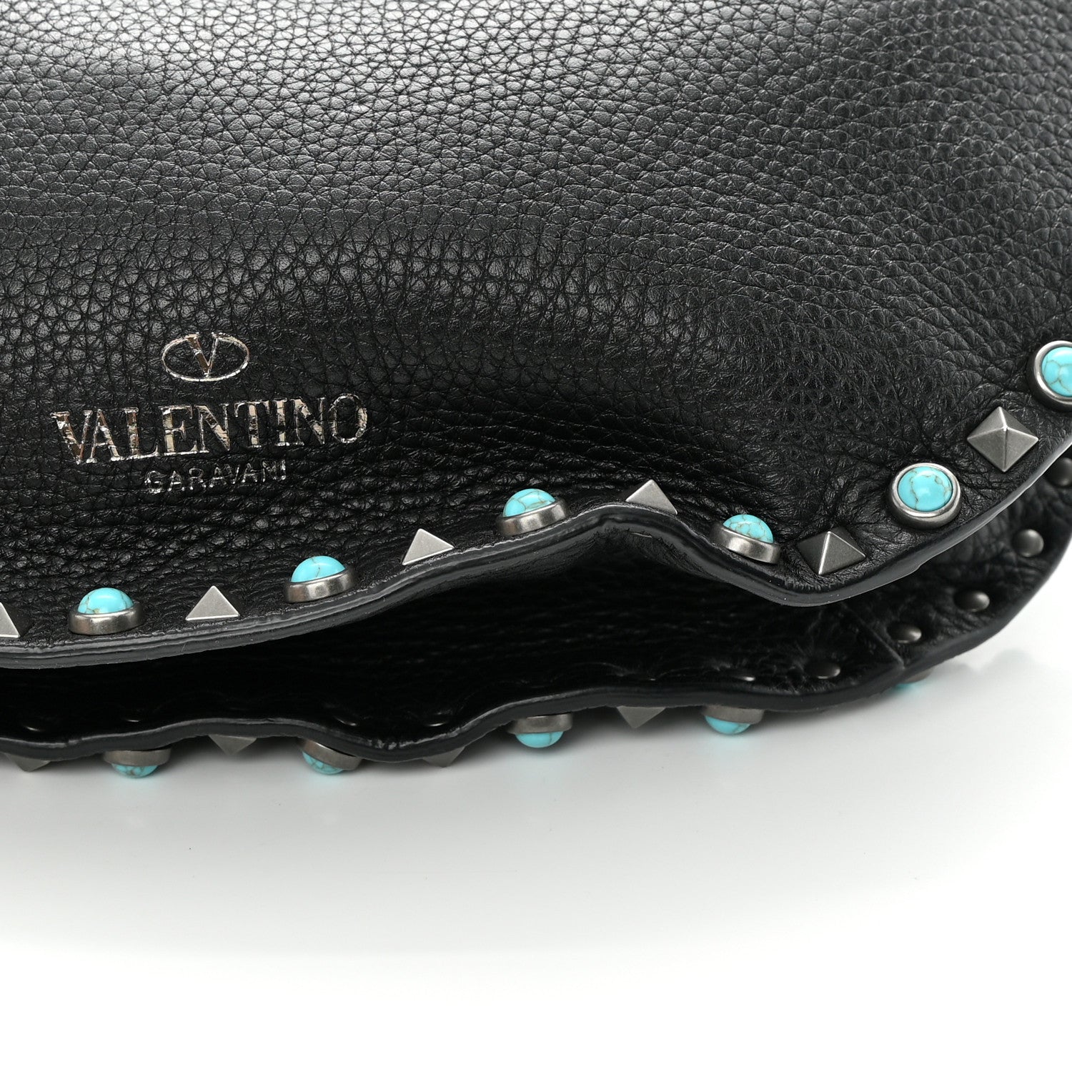 Valentino Garavani Grained Calfskin Turquoise Small Rockstud Rolling Flip-Lock Messenger Black 10 of 11