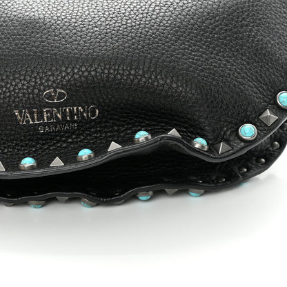 Valentino Garavani Grained Calfskin Turquoise Small Rockstud Rolling Flip-Lock Messenger Black 10 of 11