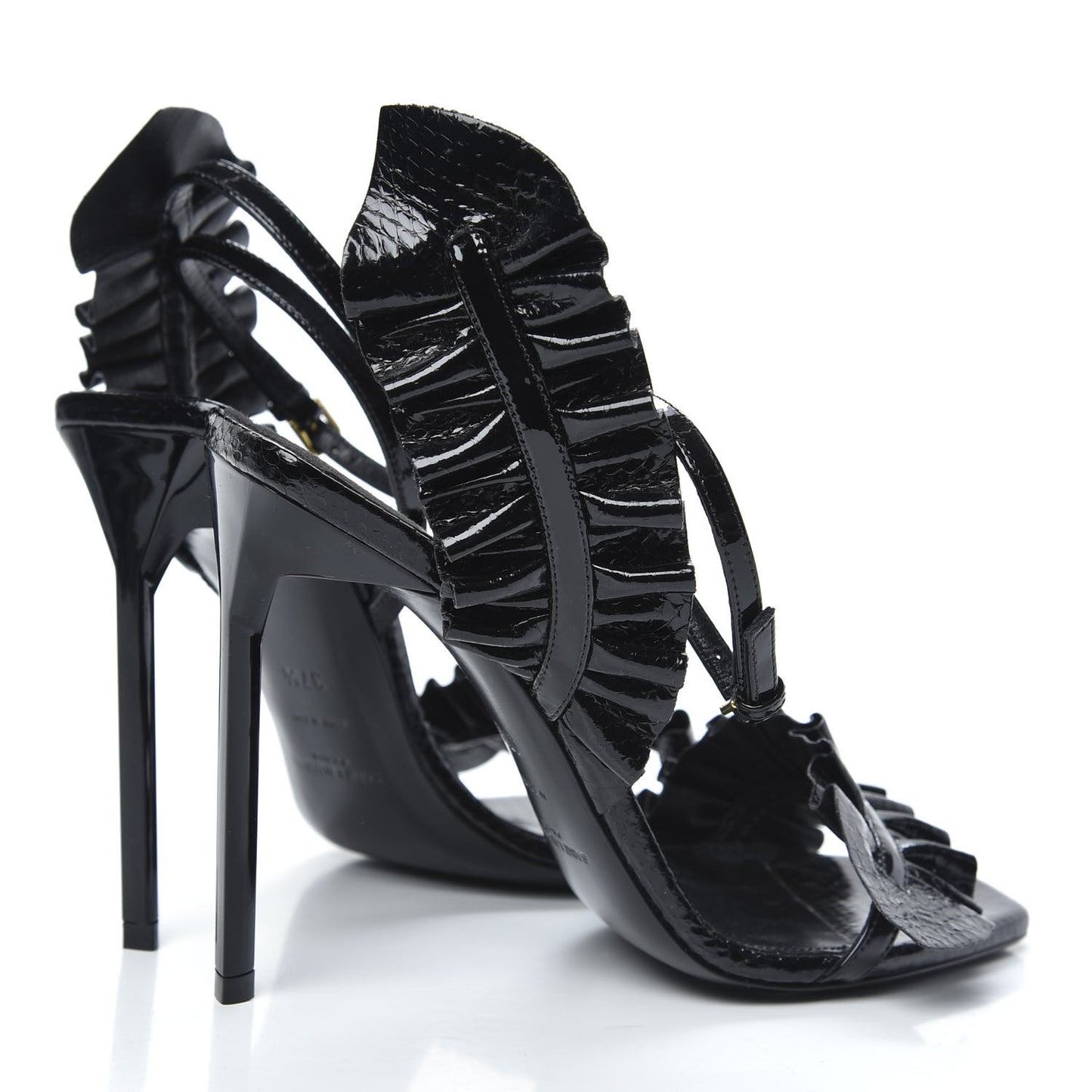 Patent Snakeskin Edie Ruffle 110 Pumps 37.5 Black