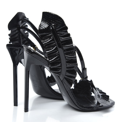 Saint Laurent Patent Snakeskin Edie Ruffle 110 Pumps 37.5 Black 4 of 7