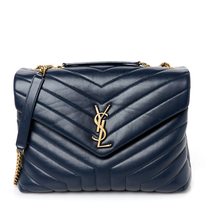 Saint Laurent Calfskin Y Quilted Monogram Medium Loulou Chain Satchel Deep Marine 1 of 11