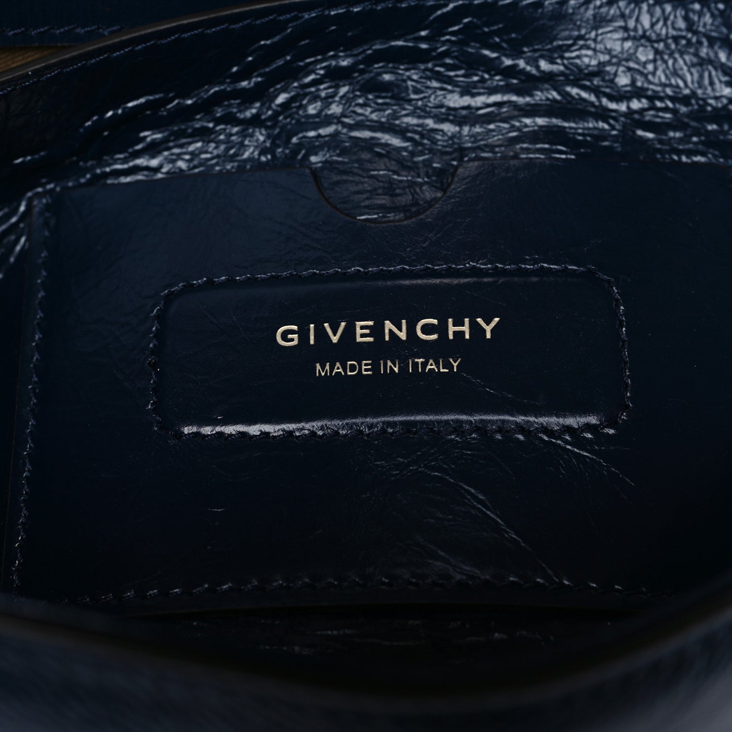 Creased Patent Calfskin Medium ID Flap Navy Blue
