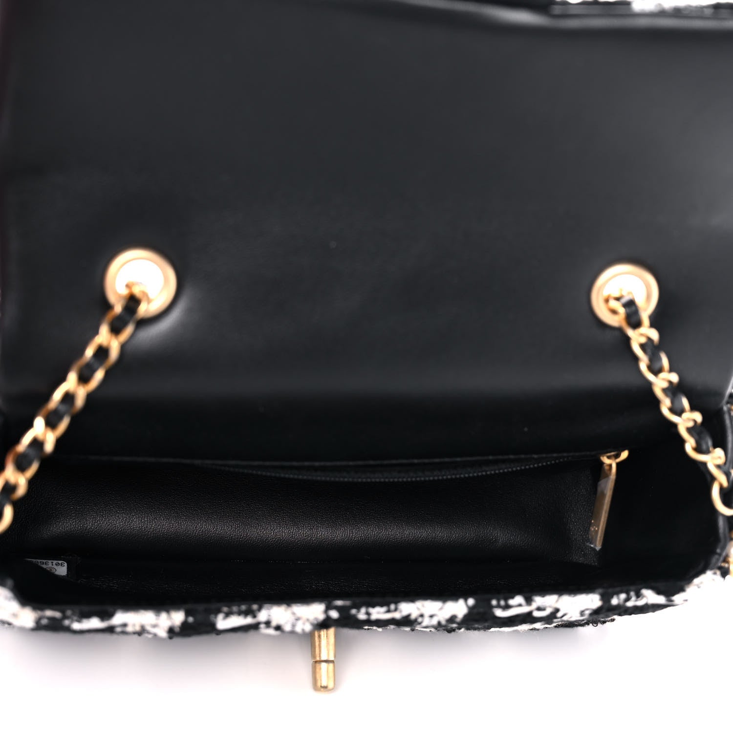 Chanel Tweed Quilted Mini Side Pearl Flap Bag Black Ecru White 5 of 13