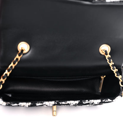 Chanel Tweed Quilted Mini Side Pearl Flap Bag Black Ecru White 5 of 13