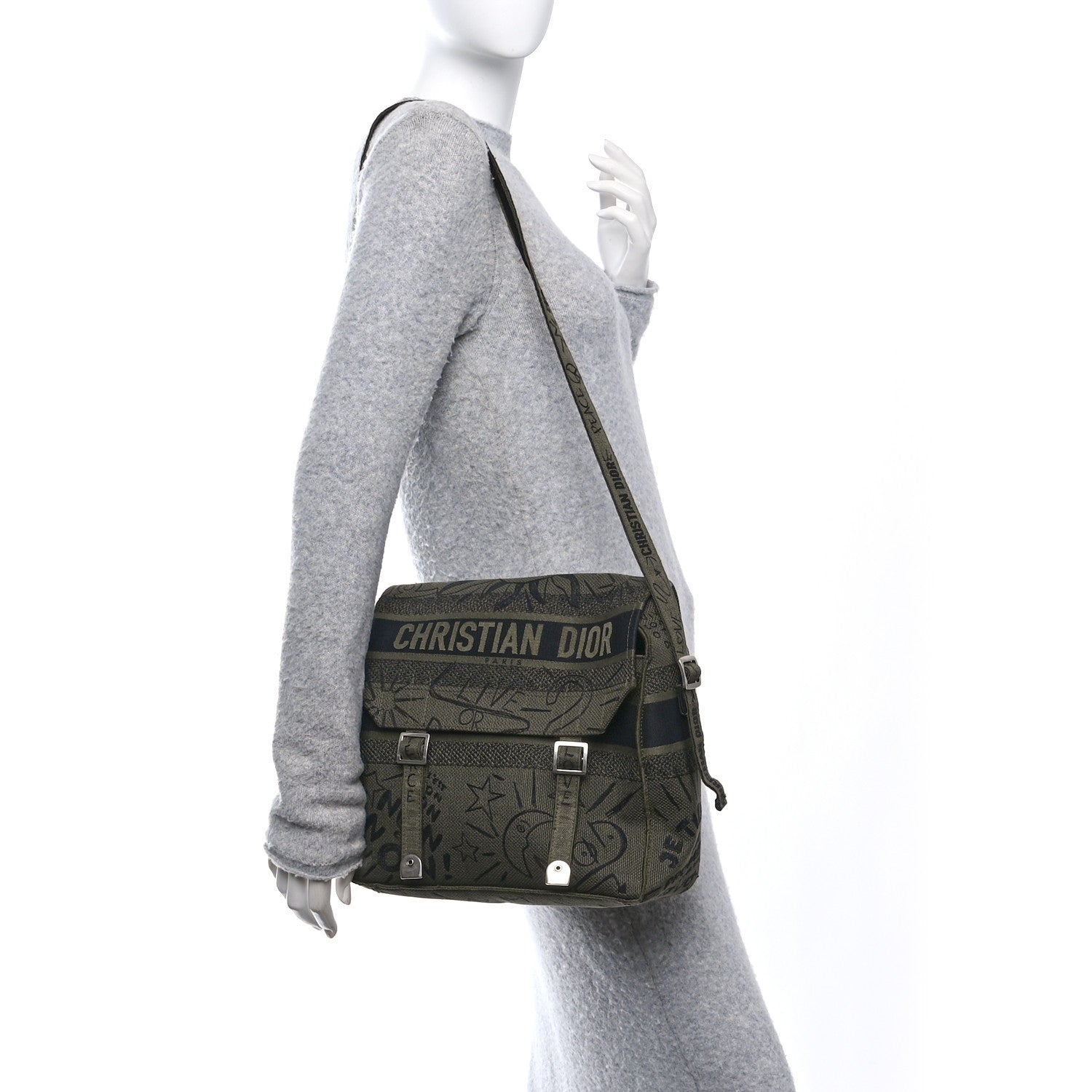 Christian Dior Canvas Embroidered Graffiti Diorcamp Messenger Green Black 2 of 10