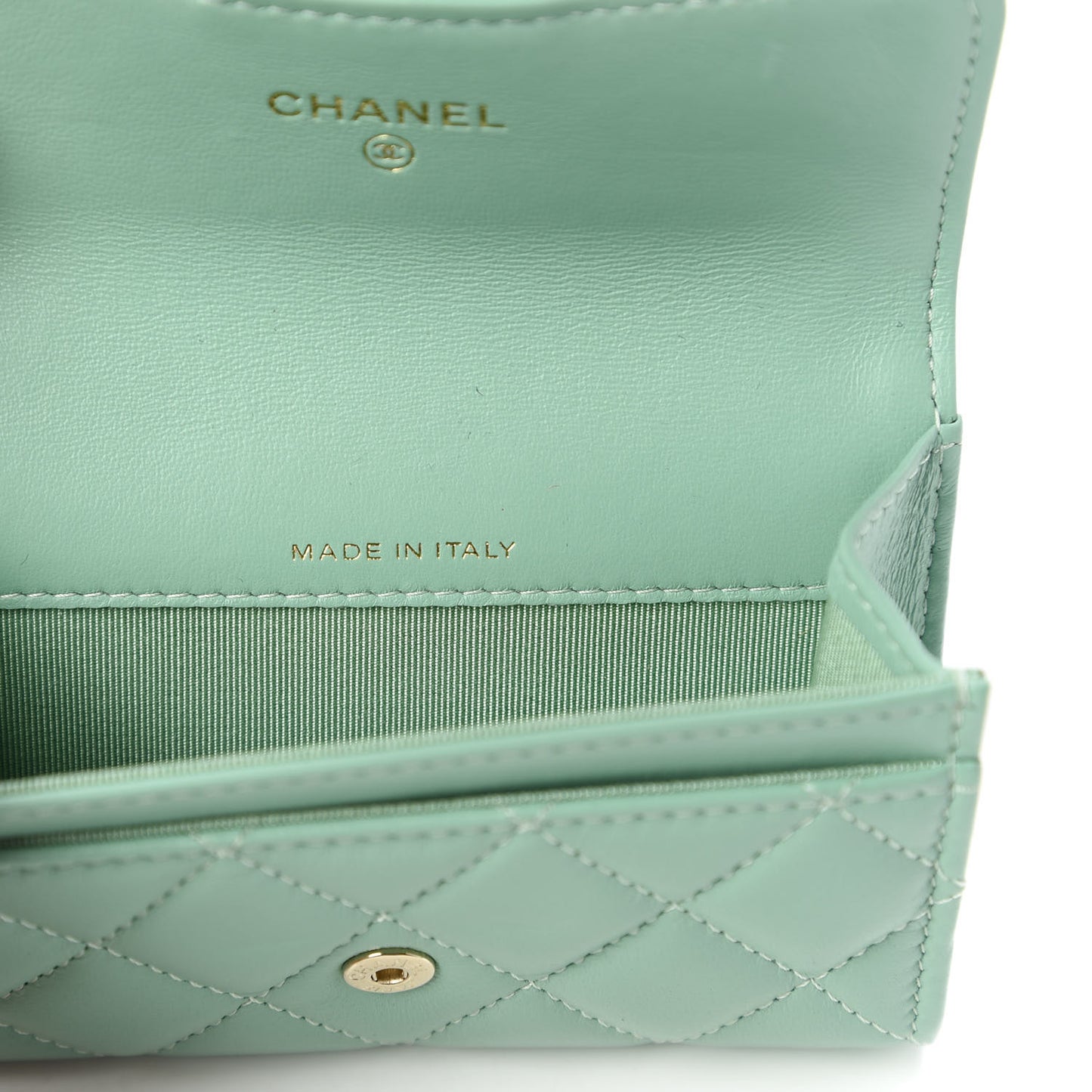 Lambskin Quilted Flap Card Holder Wallet Green