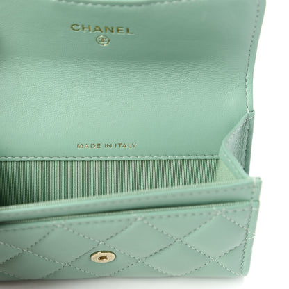Chanel Lambskin Quilted Flap Card Holder Wallet Green 8 of 12