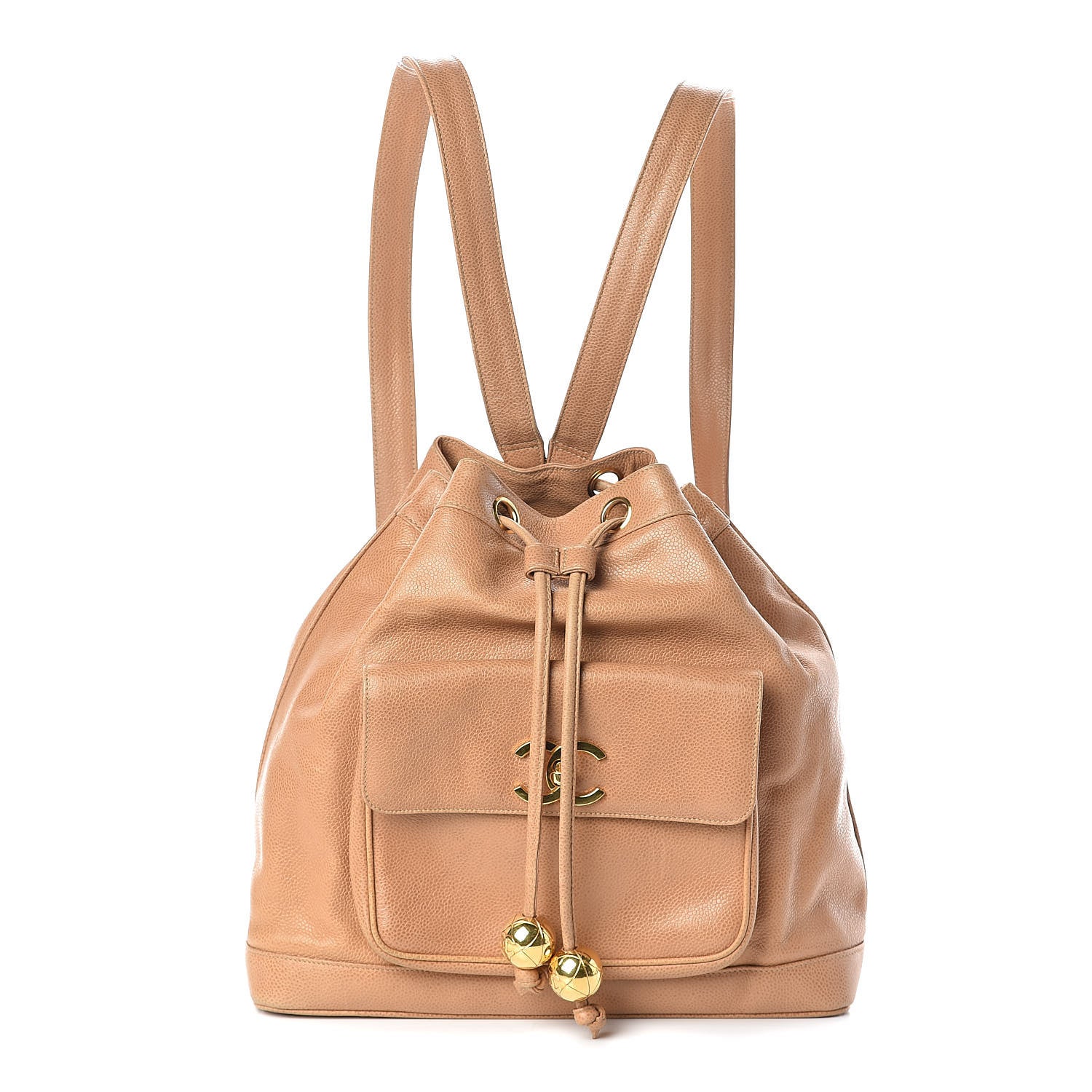 Chanel Caviar Drawstring Backpack Beige 3 of 13
