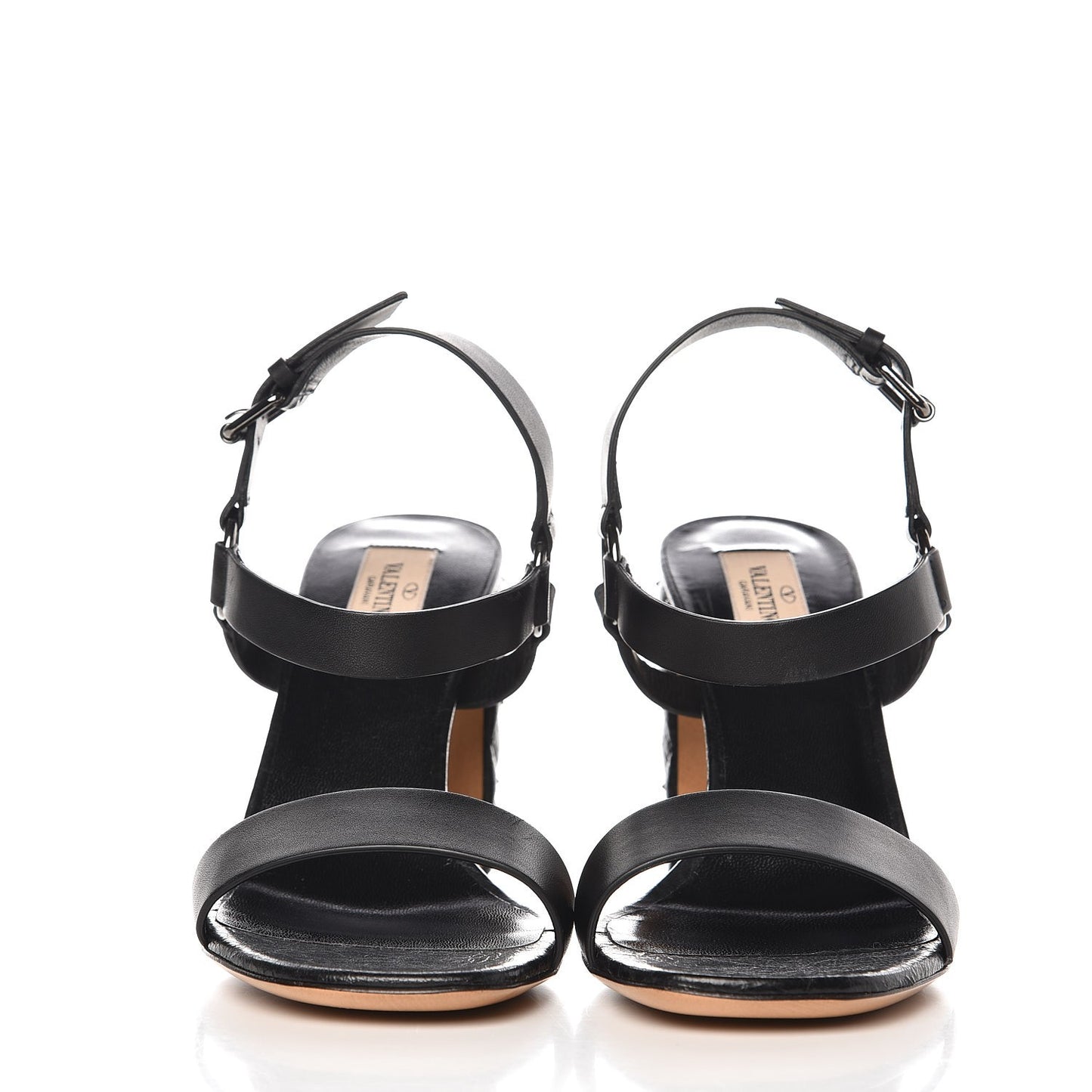 Calfskin Craquele Nappa Rockstud Spike 90mm Ankle Strap Sandals 39 Black